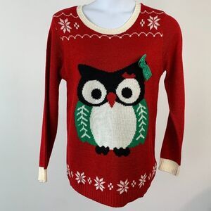 UGH-LEE Sweaters sz XL Sweater Red Xmas Ugly Cute Owl Bow Sparkle New NWT
